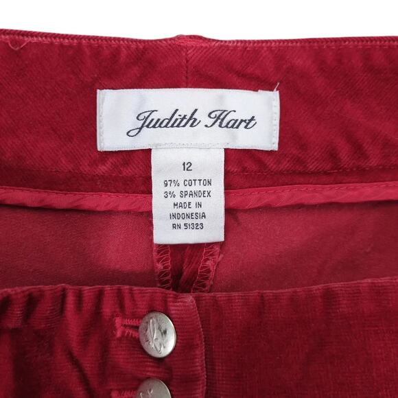 Vtg Y2K Judith Hart Women's 12 Red Velour Corduroy Pants 32x30 Straight Leg Boho - Picture 4 of 5